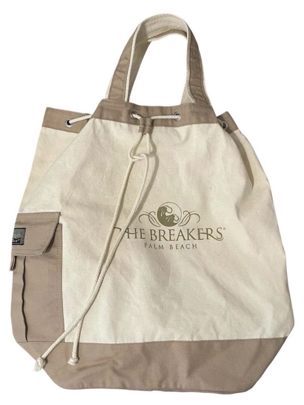 The Breakers Palm Beach Drawstring Tote Sling Beach Bag 18 X 18 X 8 Cream Brown